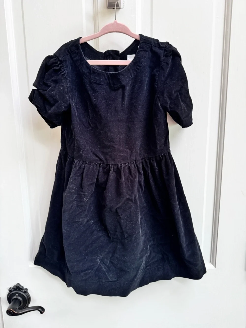 Baby GAP Girls Small (5)  Black Velvet Puff-Sleeve Girls 3/4 Sleeve Dress
